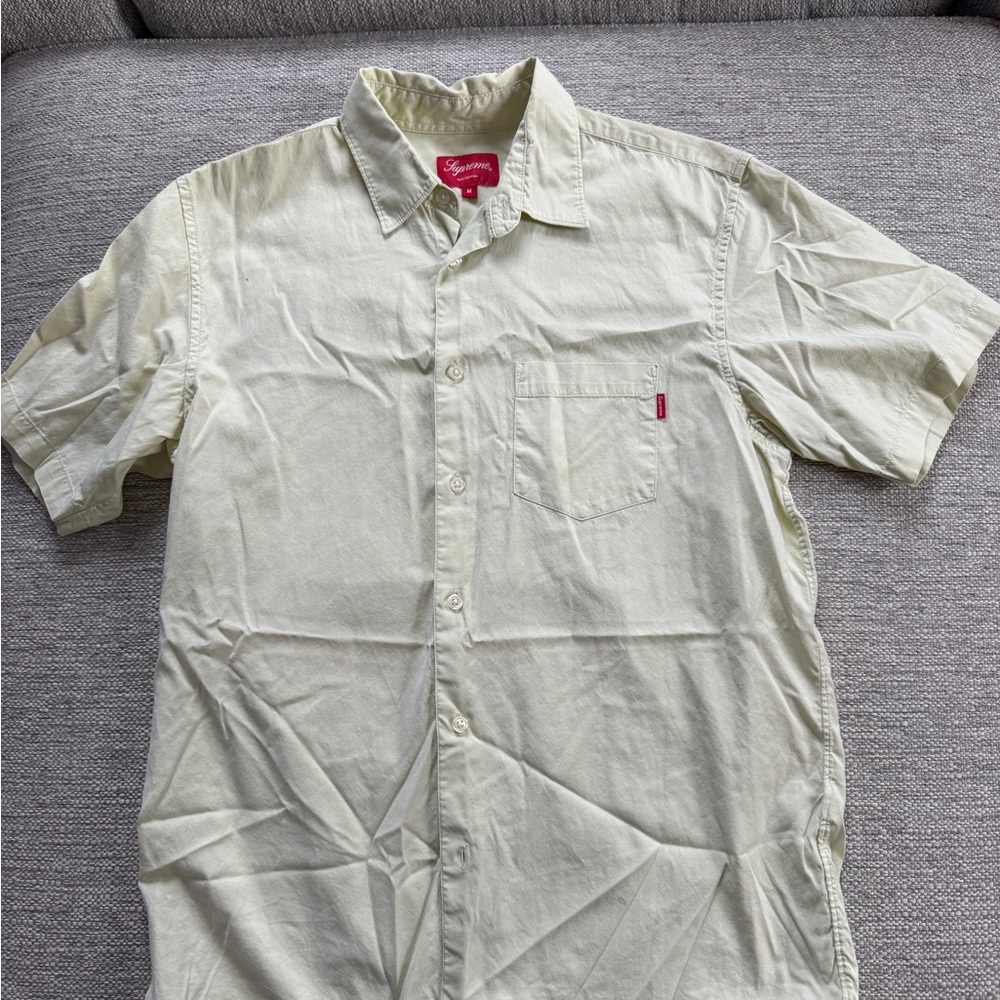 Supreme Men's Light Cream Button Down Shirt